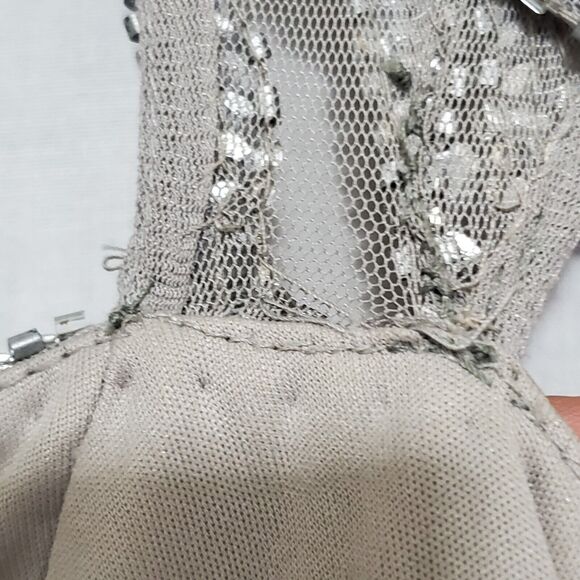 Cache Grey Beaded Sequin Maxi Mermaid Gown sz 6 Cap Sleeve Formal Black Tie - Picture 10 of 14